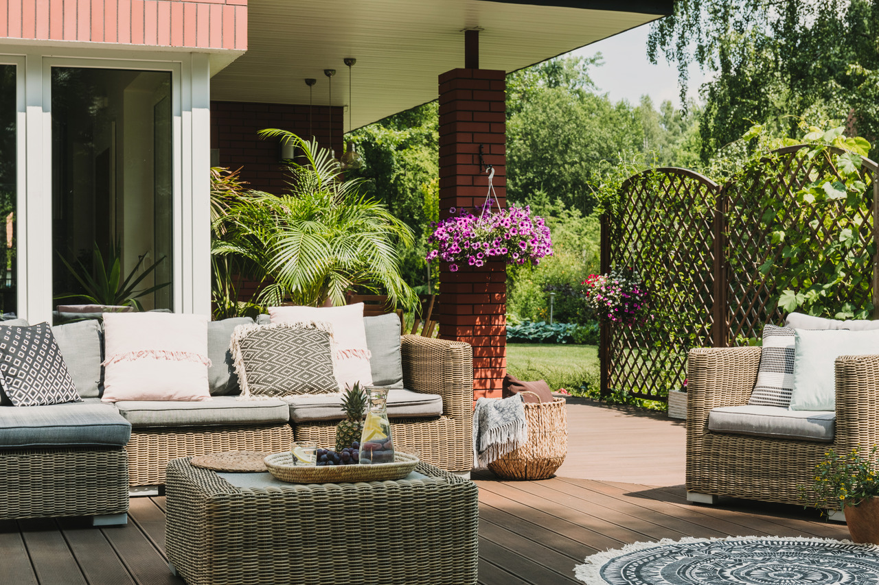 classy furniture on wooden terrace