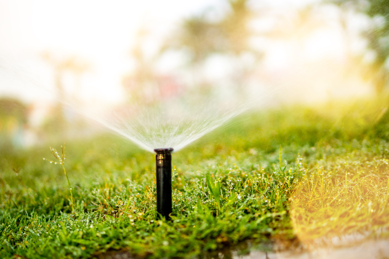 close up details of automatic grass lawn pop up