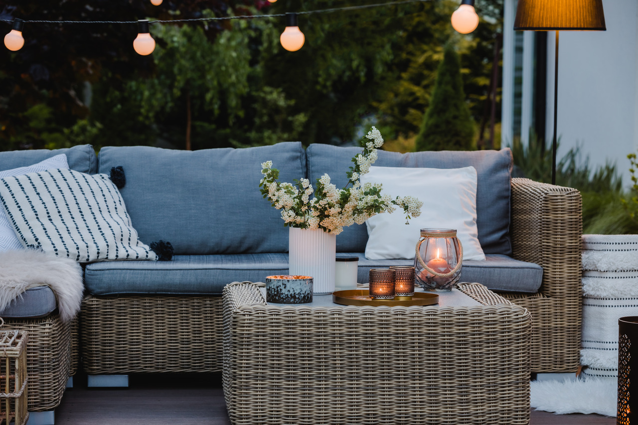 summer evening on the patio of beautiful suburban