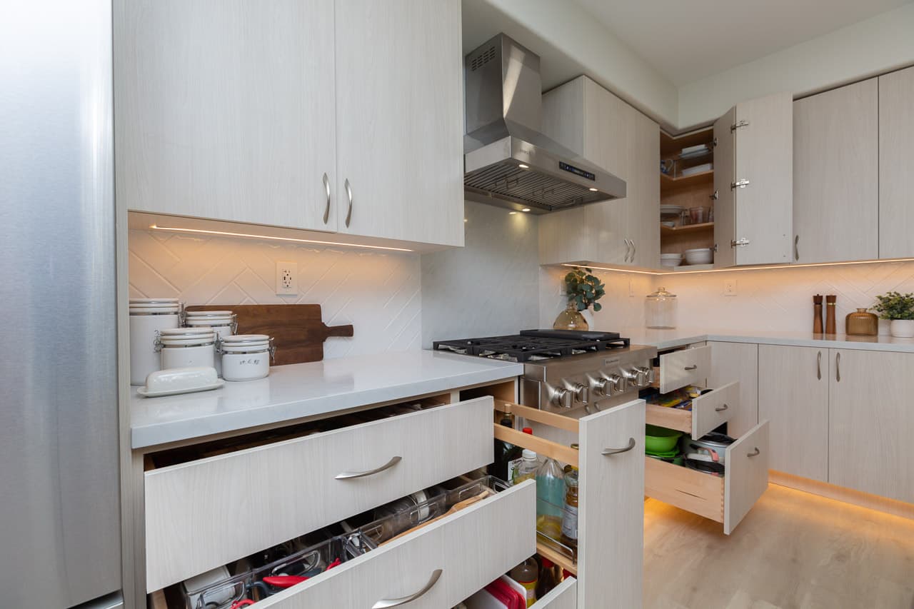 Kitchen remodel functional drawers and storage Carlsbad CA