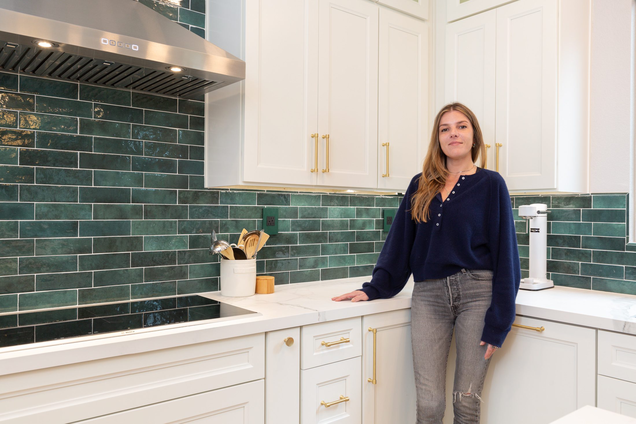 Homeowner in remodeled kitchen, Carmel Valley San Diego 92130