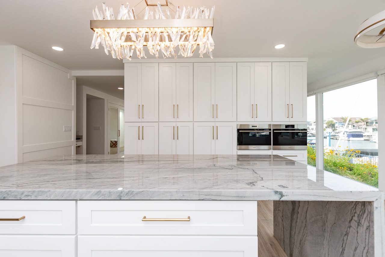 Full custom cabinetry wall with Wolf appliances waterfront kitchen remodel San Diego