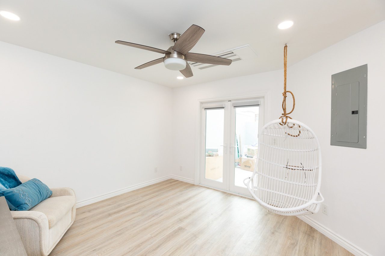 Office bonus room with bay views luxury home remodel waterfront San Diego 92118